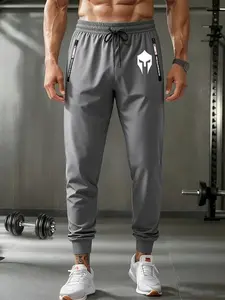Men's Warrior Helmet Graphic Joggers Ice Silk Sport Pants Streetwear Y2K Aesthetic Sweatpants Zipper Pocket Elastic Waist Lightweight Breathable Casual Sporty Bottoms