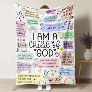 Bible "I Am A Child Of God" Pattern Flannel Blanket,SChristian Scripture Throw Blanket,Faith & Hope Aesthetic, Spiritual Comfort Gift,Soft Warm Nap Blanket for Home Office Travel