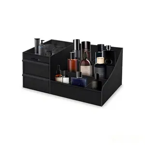 Men's Luxurious Black Storage Box - Elegant Three-Layer with Drawers for Bathrooms or Bedrooms - Ideal for Perfumes Cosmetics Skin Care Products & Jewelry - Perfect Gift for Boyfriend Husband Father
