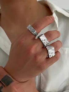 3 Piece Punk Style Geometric Square Ring Set, Vintage Punk Jewelry, Unisex All Season Rings, Plain Design, No Chain, Stackable Rings
