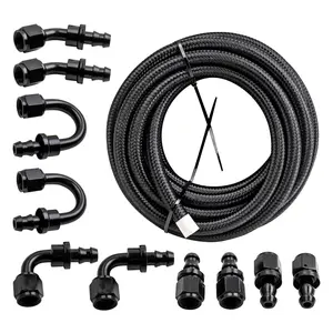 20 Feet 6-AN Push Lock Stainless Steel Braided Fuel Line + Fitting Hose Adaptor