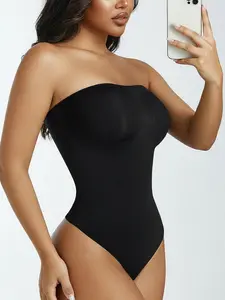 Basic Strapless Bodysuit for Women - Tanga Thong Design, Seamless Slim Fit One-Piece Shapewear, Everyday Essential Body Suit for Layering or Standalone Wear, Body Sculpting Compression