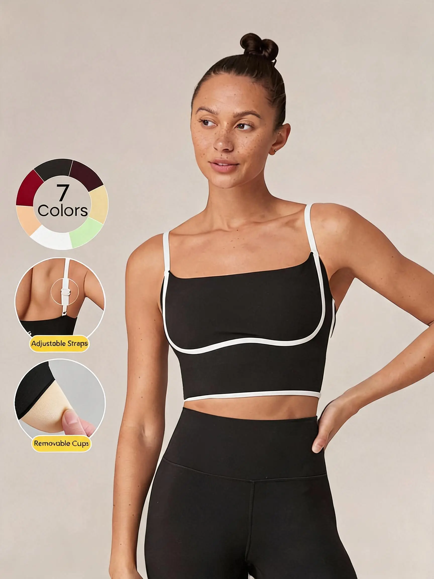 GLOWMODE FeatherFit Two-Tone Scoop Neck Longline Sports Bra Low Impact Yoga Daily