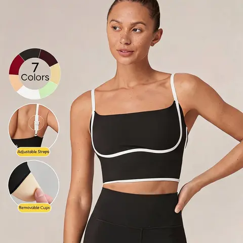 GLOWMODE FeatherFit Two-Tone Scoop Neck Longline Sports Bra Low Impact Yoga Daily