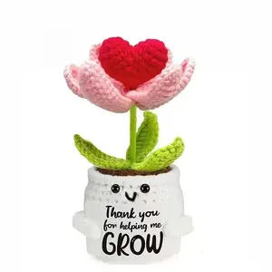 1 New, Whimsical Emoticon-Themed Potted Plant Plush: Uplifting Knitted Tulip and Sunflower Plush