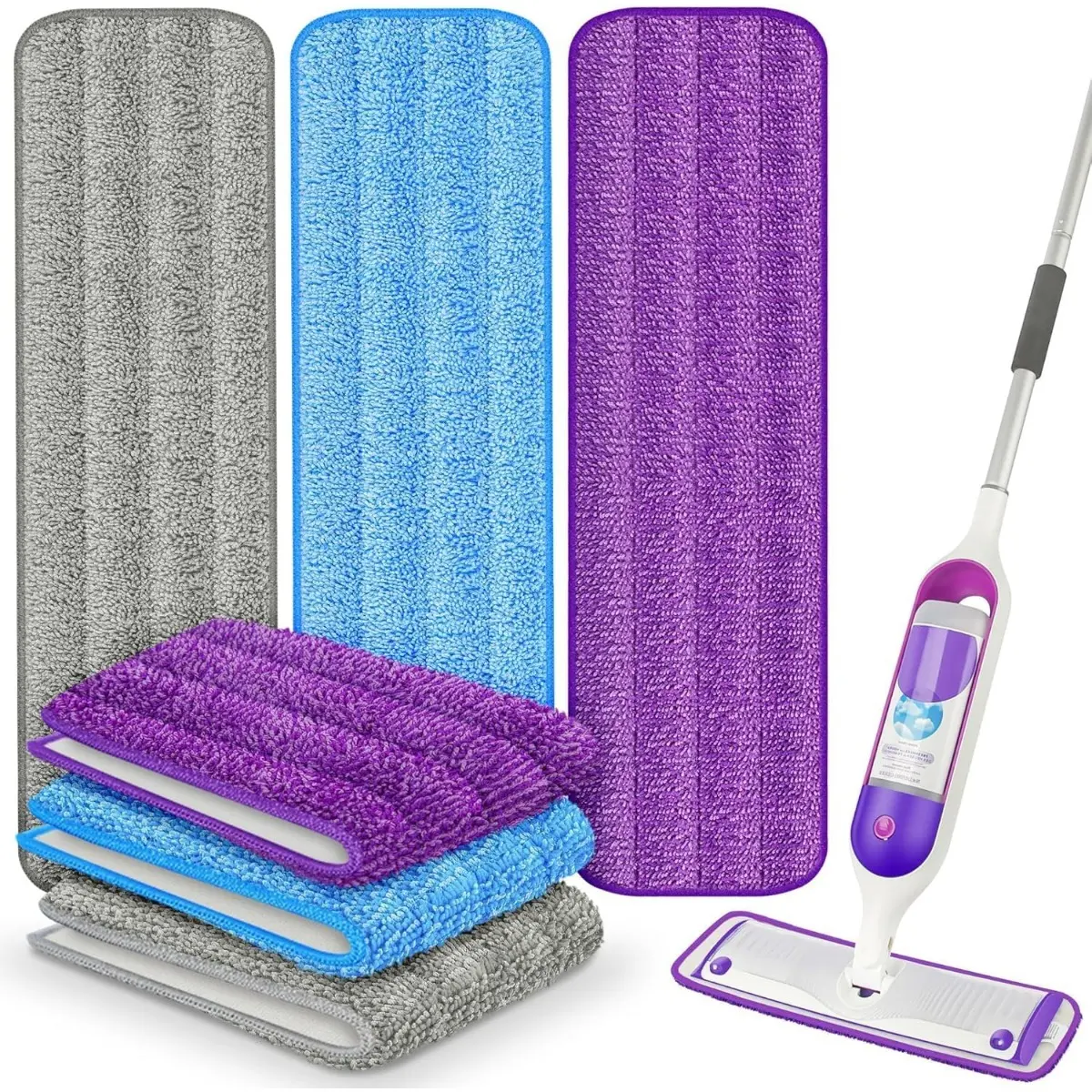 6-Pack Reusable Microfiber Cleaning Mop Pads Refills, Dry and Wet, Fits 13-15" Swiffer PowerMop, Machine Washable, Durable Highly Absorbent for Wood & All Floor Types, Reusable Pads