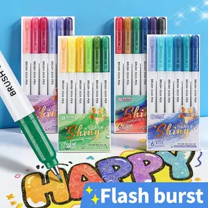 Shimmering Gold Highlighter Pen, 8 Color Sets, Glitter Effect, Soft Tip, Vibrant Colors, Smooth Application, Perfect for Sketchbooks, Notes, Cards