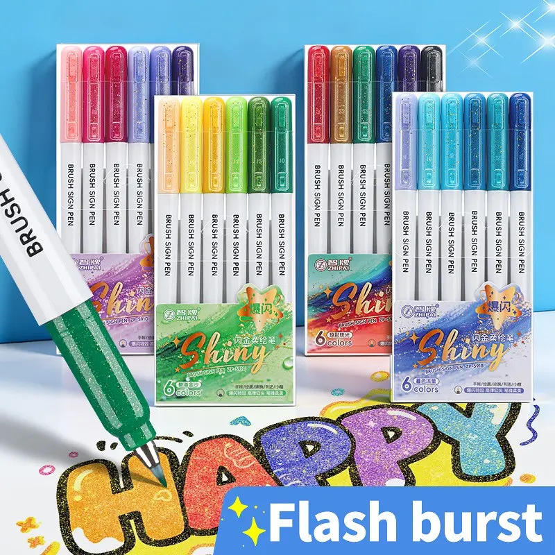 Shimmering Gold Highlighter Pen, 8 Color Sets, Glitter Effect, Soft Tip, Vibrant Colors, Smooth Application, Perfect for Sketchbooks, Notes, Cards, Glitter Markers Pen
