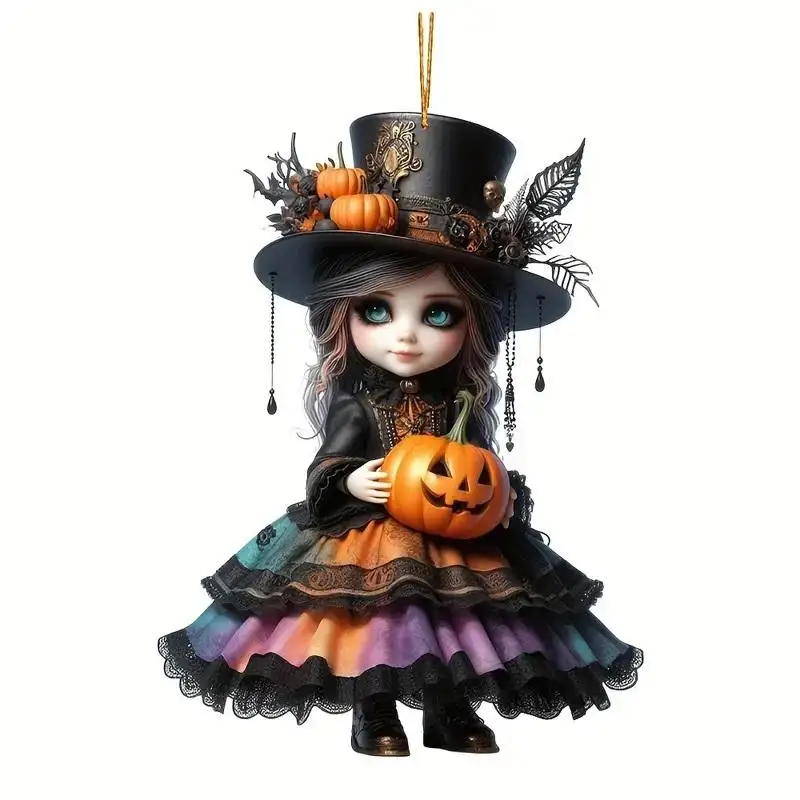 Witch Design Acrylic Hanging Ornament, Durable Car Interior Decoration, Home Decoration, Bag & Keychain Accessory, Halloween