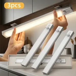 3 Pack Motion Sensor LED Lights USB Rechargeable Adjustable Brightness 3 Color Modes 3000K 4500K 6000K Night Lights for Cabinets Bedrooms Staircases Kitchens Piano Rooms
