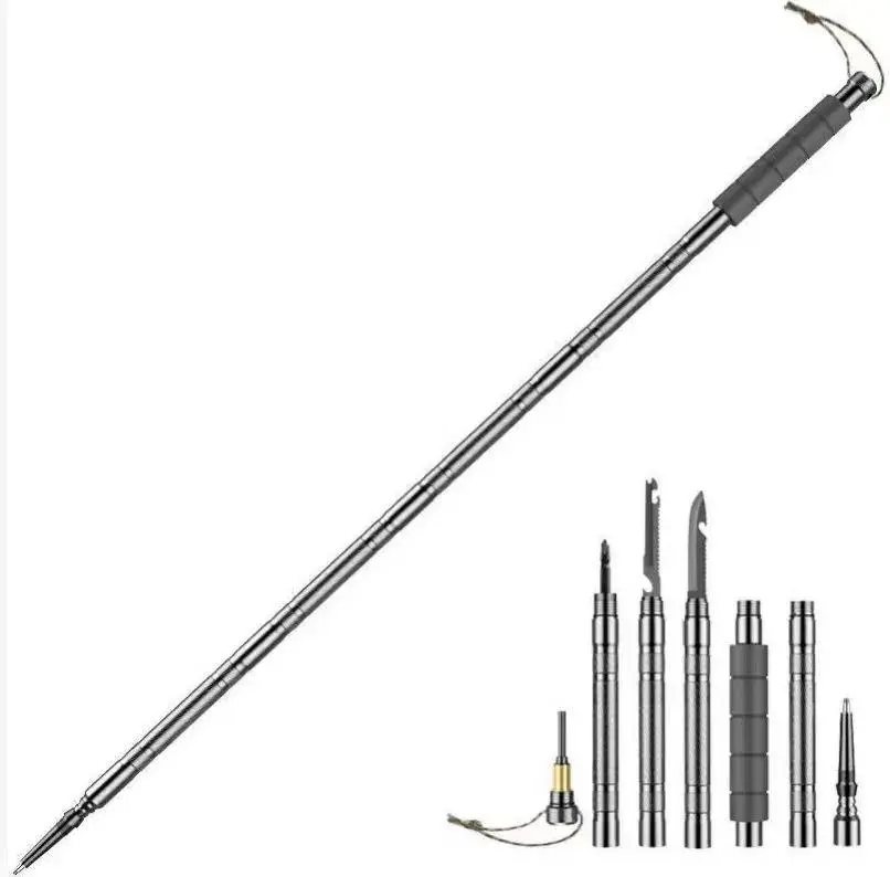 2026 New Model Multi-function 7-in-1 Luminous version Trekking Stick - Retractable Folding Multi-Function, Compass, Tinder, Saw Blade, Screwdriver & Pliers - Premium Outdoor Survival Gear for Hiking.  Telescopic Carbon Fiber Poles Camping Supplies