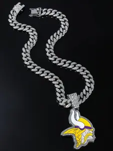 New Minnesota Vikings Team Logo Full Diamond Pendant Cuban Chain Necklace Alloy