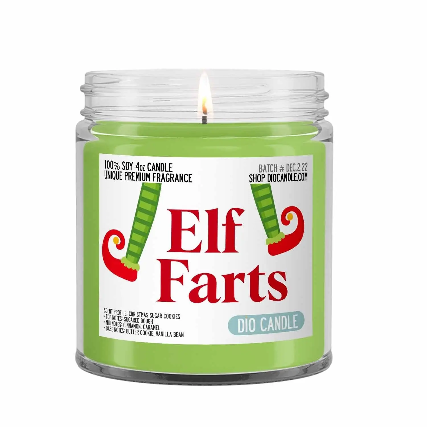 Christmas Candle - Elf Farts Scented - Smells Like Christmas Sugar Cookies - Dio Candle