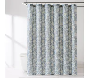 Lush Decor Zara Floral Block Linen Textured Shower Curtain