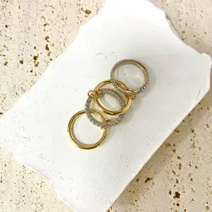 Lxalry 18K Gold Plated Interlocked Stackable Rings for Women – Non-Tarnish Cubic Zirconia Multi-Band Statement Ring, Summer Gift Jewelry for Daily Outfits and Outdoor Fun