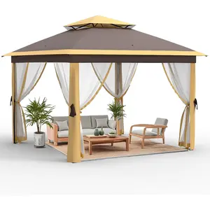 11x11 FT Heavy Duty Outdoor Gazebo Double Roof Metal Frame Patio Pavilion with Mosquito Netting for Backyard Garden Deck