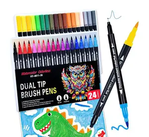 24PCS Dual Brush Pens Art Markers for craft activity and Adult Relaxation Coloring Book with Frog Tip Pens Colored Marker Set School Supply Office Desk Accessory Marcadores para Niños adhd office accessories