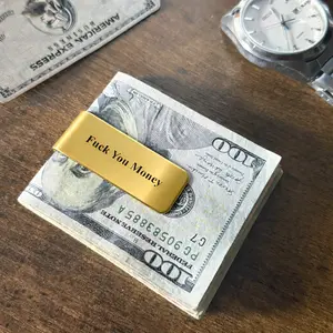 Tenacious Gold Plated Money Clip Slim Minimalist Cash & Card Holder for Men Fuck You Money Motivational Design Gift for Entrepreneurs Father's Day 100% Stainless Steel Laser Engraved