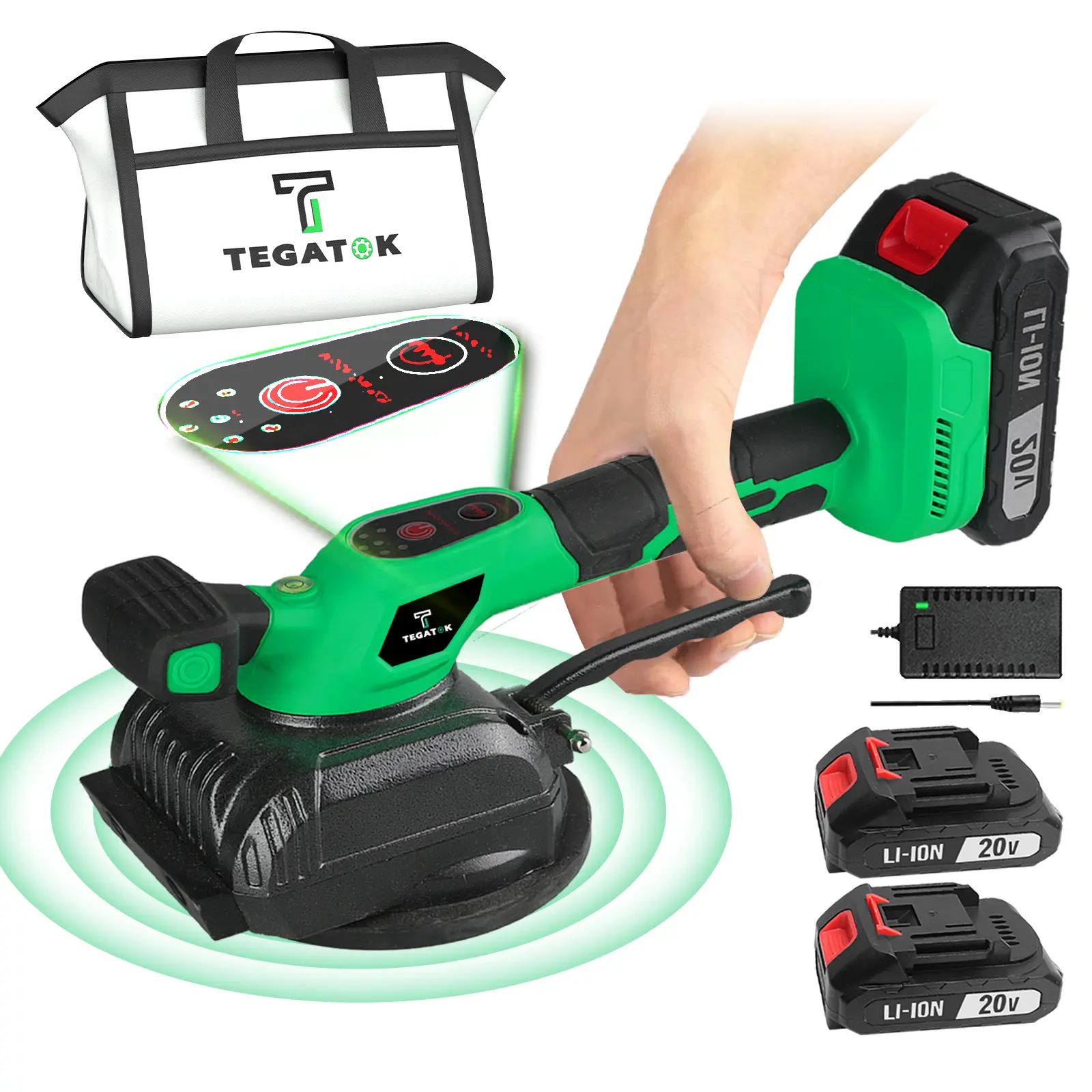 Muylux Cordless Floor Tile Vibration Tool - 5-Speed Adjustment, 125mm Suction Cup, 15000 Vibrations/Minute, 2x2000mAh Batteries, ABS Body, Suitable for Flooring Projects & Professionals, Floor Tiles