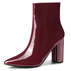 BLISSFUL STEP Women's Chunky Heel Pointed Toe Zip Ankle Boots