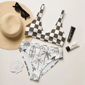 BROWN CHECKER PALM bikini set