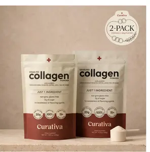 2x Curativa Grass-Fed Collagen Peptides Powder – Hydrolyzed Collagen for Hair, Skin, Nails & Joint Support – Non-GMO, Gluten-Free (2 × 300g Pouches)
