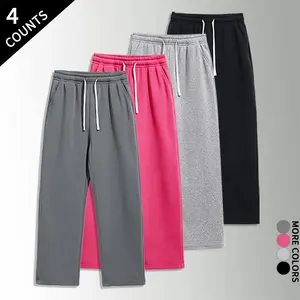 “4-Pack/4 Counts” 4-piece set of loose wide-leg pants in solid colors, suitable for loungewear, workouts, and everyday wear