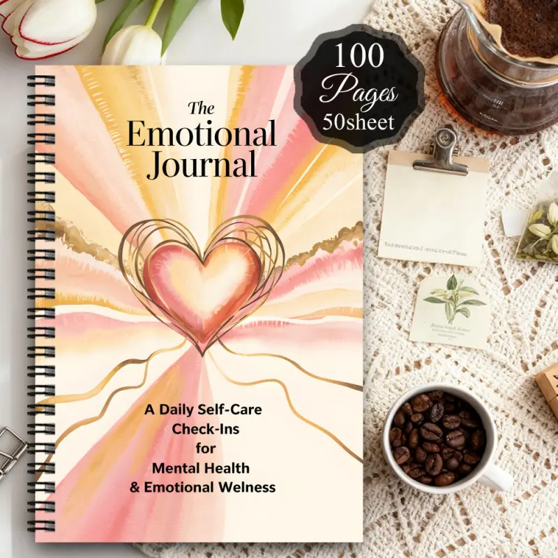 1 Heart-Shaped Theme Emotion Diary - Spiral-Bound Mood Tracker and Daily Self-Care Checklist, Mental Health Journal and Planner, Portable Personal Notebook Suitable for Women, Emotional Wellness Gift