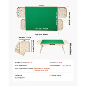 VEVOR 1500 Piece Puzzle Table with Folding Legs, 4 Drawers and Cover, 34x25 in Portable Wooden Board, Felt Surface Jigsaw Puzzle Accessories for Adults, Adjustable 6-Tilting-Angle, Gift for Mom