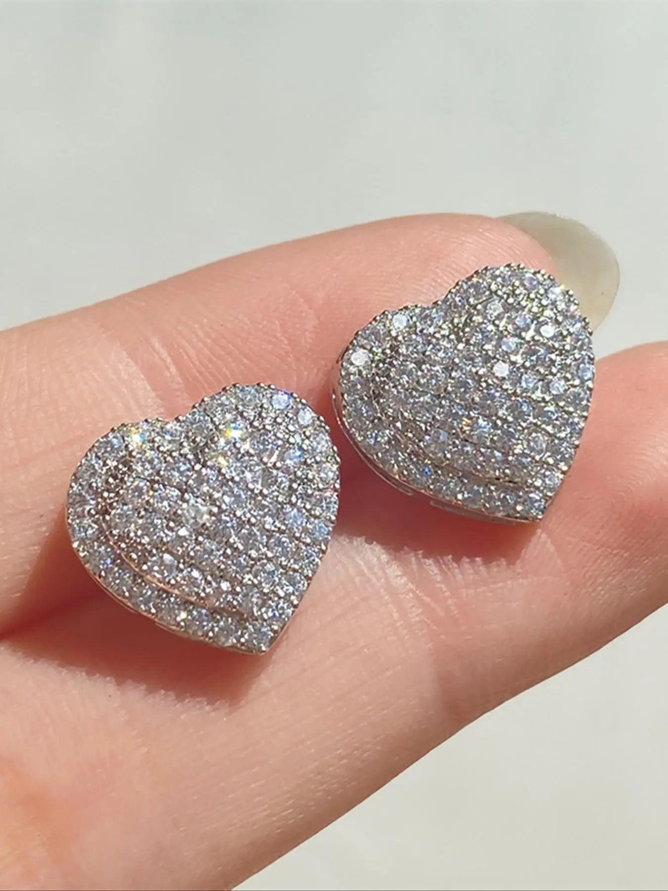 Elegant Heart Shaped Stud Earrings, Luxury Rhinestone Decor Stud Earrings, Fashion Matching Jewelry Accessories for Women