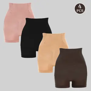 4pcs High Waist Side Cut Out Shapewear Shorts Tummy Control Butt Lifter Shaping Underwear Seamless Body Shaper for Women Daily Wear