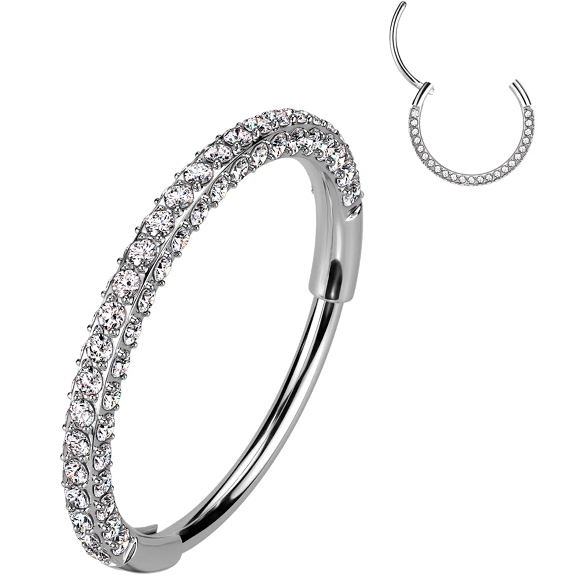 20G Implant Grade Titanium Nose Ring - Triple-Sided Micro Cubic Zirconia Hinged Hoop, 7mm/8mm (5/16)/10mm Sizes for Festive & Party Gift Use