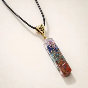 7 Chakra Crystal Pendant – Vertical Stone Necklace
