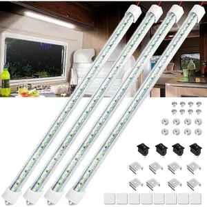 4PCS 12V Interior LED Light Bar, 48 LEDs 700LM 6500K 12V LED Light Strip Lights with Switch, Enclosed Trailer Lights for Car Truck Camper Van RV, White