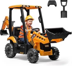 First Ride On JCB 12V Ride on Excavator for Kids with Remote Control, 3-in-1 Excavator, Bulldozer & Backhoe Ride on Toy, Kids Electric Construction Car with Reversible Seat, Canopy & Seat Belt (12V)
