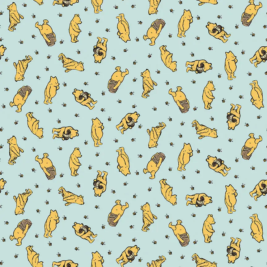 Fabric Riley Blake Blue Winnie the Pooh Toss Designer Flannel by the Quarter Yard F17503-BLUE