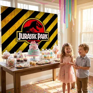 Jurassic Park Flags European Simple Design Horizontal Banner Party Decoration Supplies | High-Density Knitted Polyester Fabric | All-Weather Durable for Indoor & Outdoor | Vivid Color Fastness