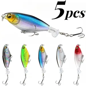 5pcs Floating Topwater Propeller Lure Popper Pencil Bait for Freshwater Fishing Bass Snakehead Long Cast Design Propeller Movement