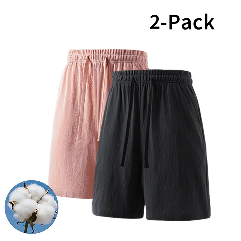 Men's 2-Pack Basic Chic Pocketed Cotton Casual Athletic Shorts - Elastic Waist Drawstring, Soft, Breathable, Summer Loungewear & Everyday Wear, 100% Cotton Men's Shorts, Cotton Sports Shorts, Outdoors