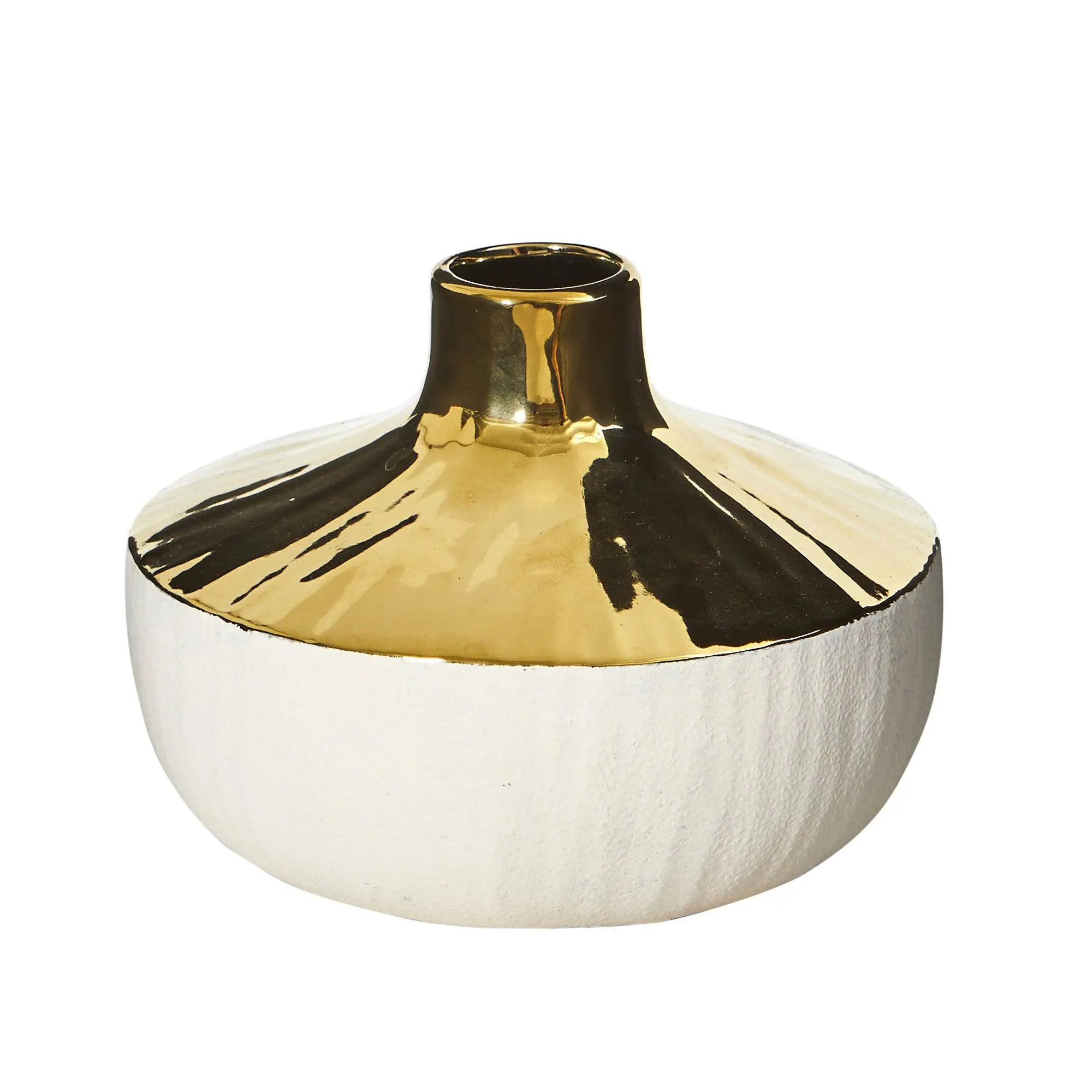 8in Classic Ceramic Decorative Vase with Gold Accents, Home Supplies Home Decor Accessory for Kitchen Table Decoration