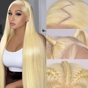 32 Inch 613 Lace Front Wig Blended Human Hair 180 Density Blonde Wig Human Hair 13×4 HD Transparent Straight Lace Front Wigs Blonde Glueless Wig for Women Pre Plucked with Baby Hair