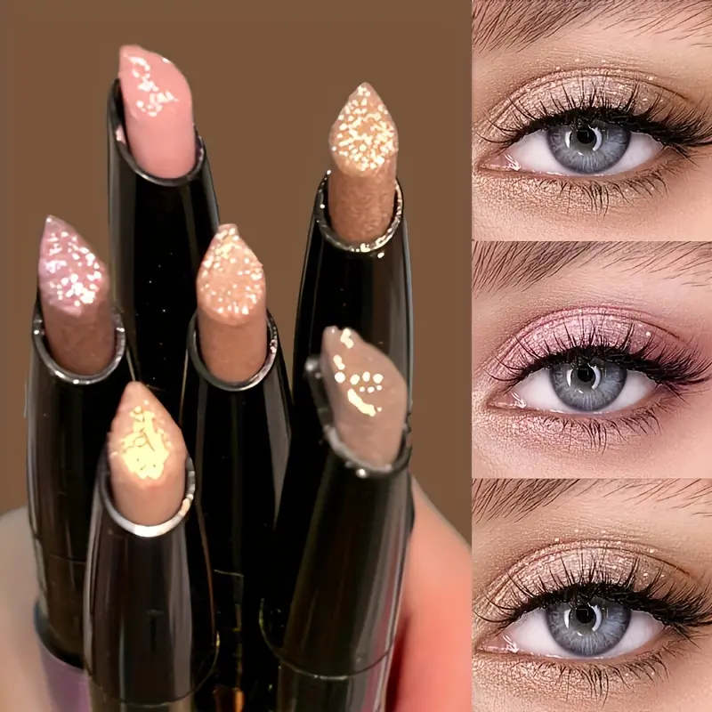 6 Pcs Pearl Eyeshadow Sticks Set Highlighter Long Lasting Makeup Waterproof Eyeshadow Pencil Easy To Apply Compact Silkworm Pens Beauty Cosmetic DealsForYouDays