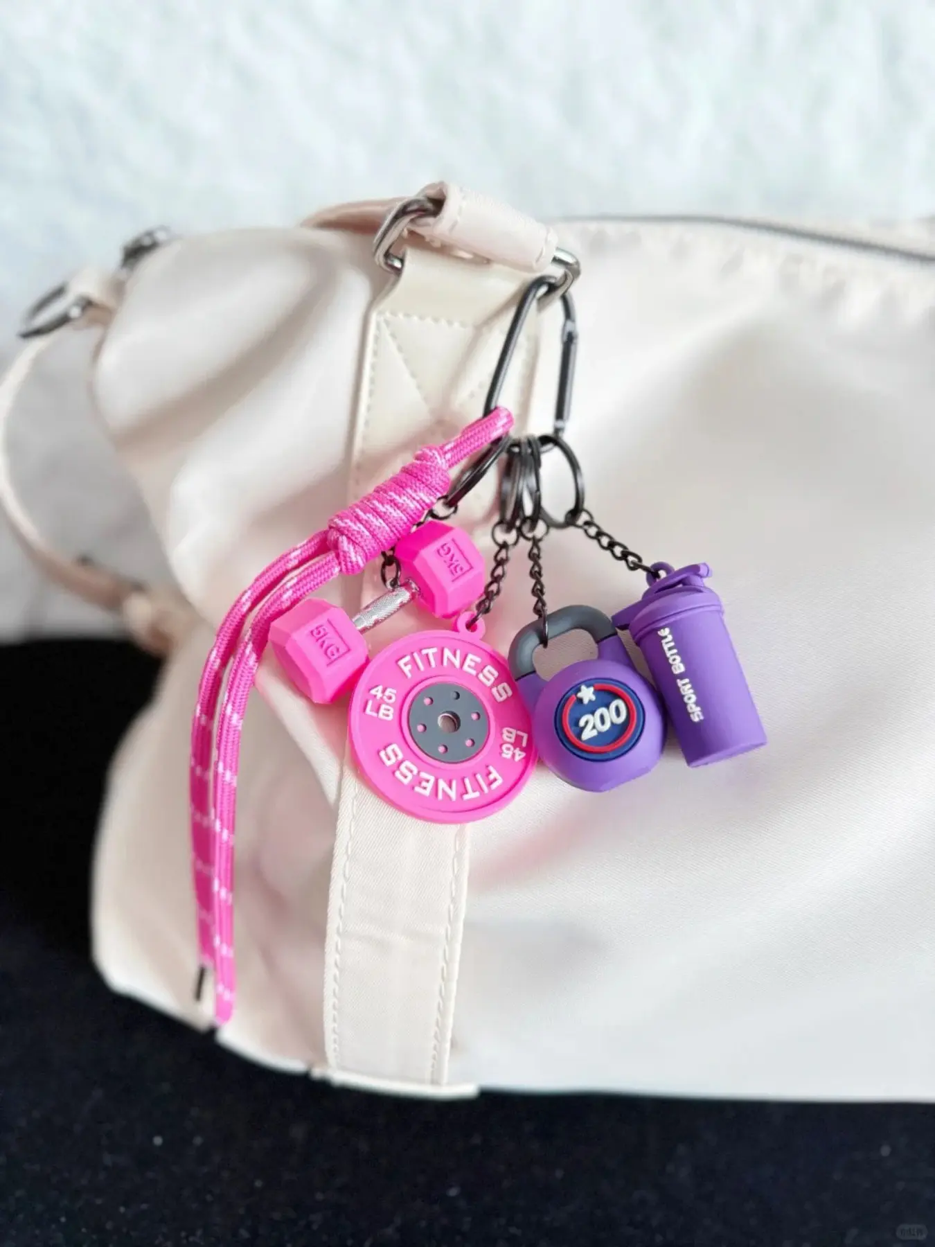 12 Colors Available Complete Sport Gym Fitness Keychain Set 5Pcs, Keychain For Bags-(Hanging Rope Water Bottle Barbell Dumbbell Kettlebell Keychain Fitness Soft Rubber Keyring Decorative Pendant Bag Purse Charm Keychain Wristlet Strap