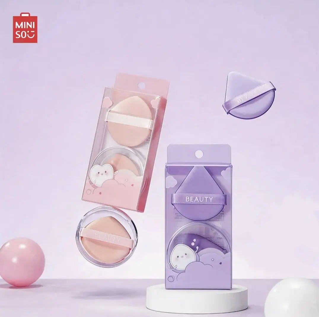 Miniso Double-Sided Makeup Blender, Teardrop Powder Puff to Blend Liquid & Press Powder, Soft Non-Latex with Hygienic Travel Case, Pink, Setting Puff, Color Correction, Teardrop Shape, Anti-Oxidants