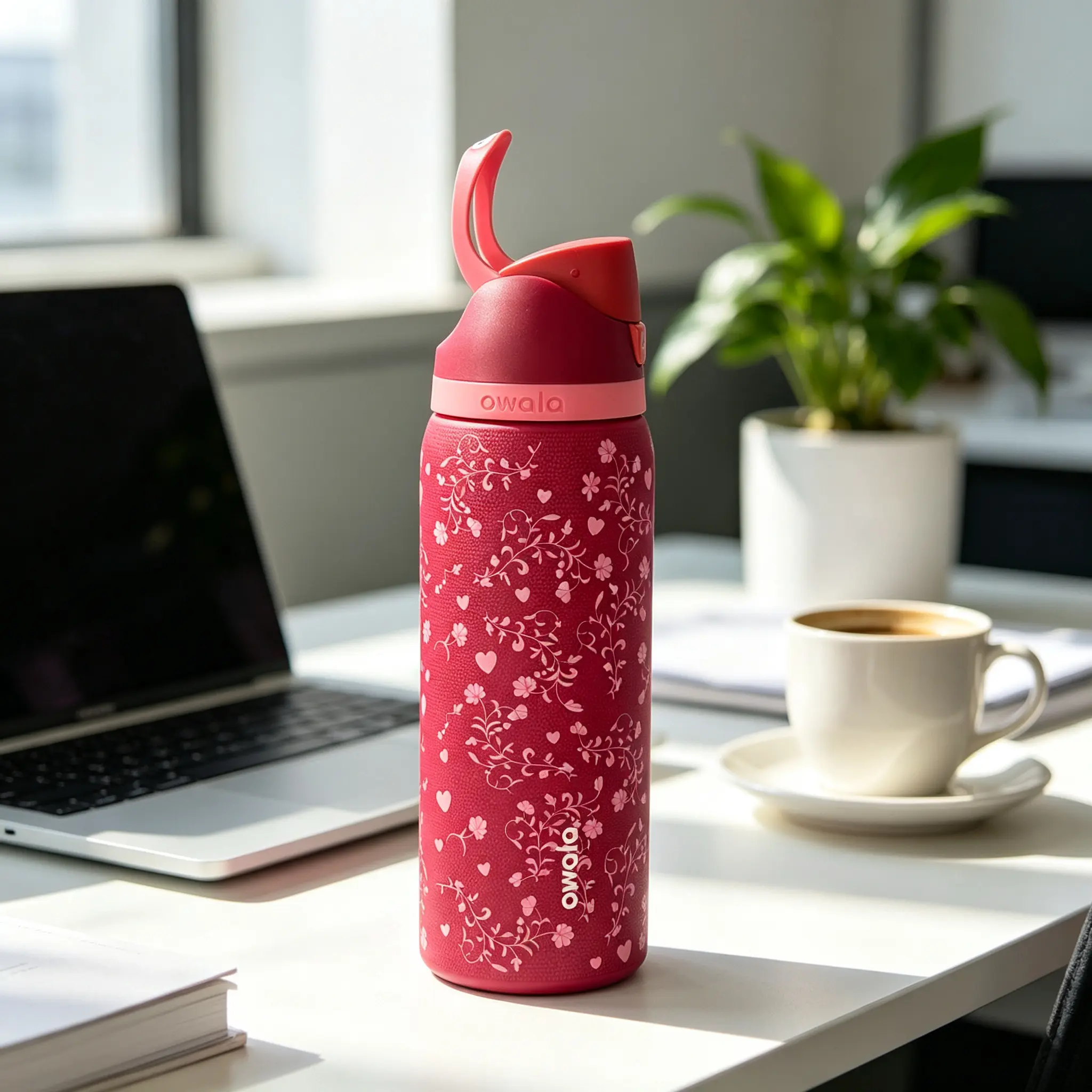 Owala 32oz Capacity Magenta Floral Special Edition Stainless Steel Thermal Insulated Water Bottle - Leak-Proof Lid, Tumbler, Stylish Portable Flask, Kitchenware Drinkware for Gifting, Daily Hydration, Plant Lovers