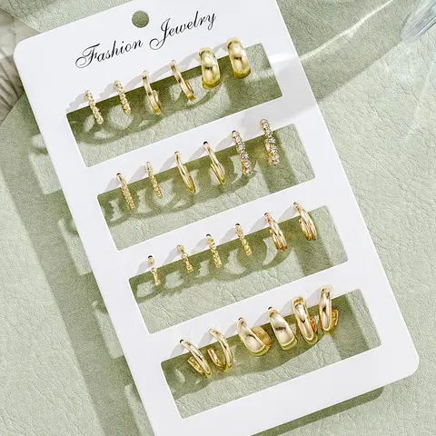 【Black Friday】Fashionable Rhinestone Decorated Hoop Earrings Set, Fashion Jewelry for Party & Daily Wear, Trendy Versatile & Exquisite Jewelry for Birthday Gift, Earring Stacking Set