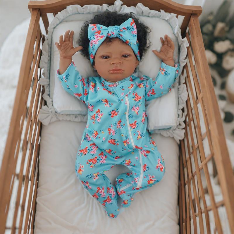 Reborn African American Reborn Dolls 20 Inch 50 cm Black Reborn Baby Dolls Newborn Baby, Lighter Brown Skin Vinyl Reborn Toddler Dolls with Cloth Body Curly Hair Gift for Age3+