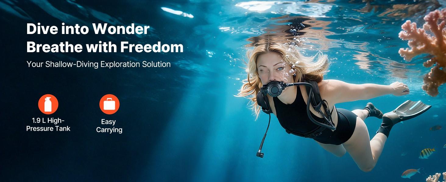 Mini 1.9L Portable Scuba Tank For Underwater Breathing, Reusable Diving Cylinder Up To 35 Minutes Dive Time, Emergency Pony Bottle With Backpack And Carry Case For Snorkeling, Travel-Ready, Compact And Easy To Carry