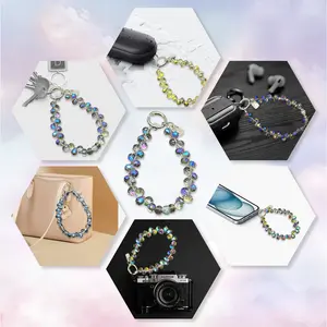 Sparkling Beaded Cellphone Wrist Strap  Durable Plastic Smartphone Bracelet for Women Girls, Easyinstall Keychain & Pursecharm Accessory, Bling Bling Phone Lanyard for Keys & Purses