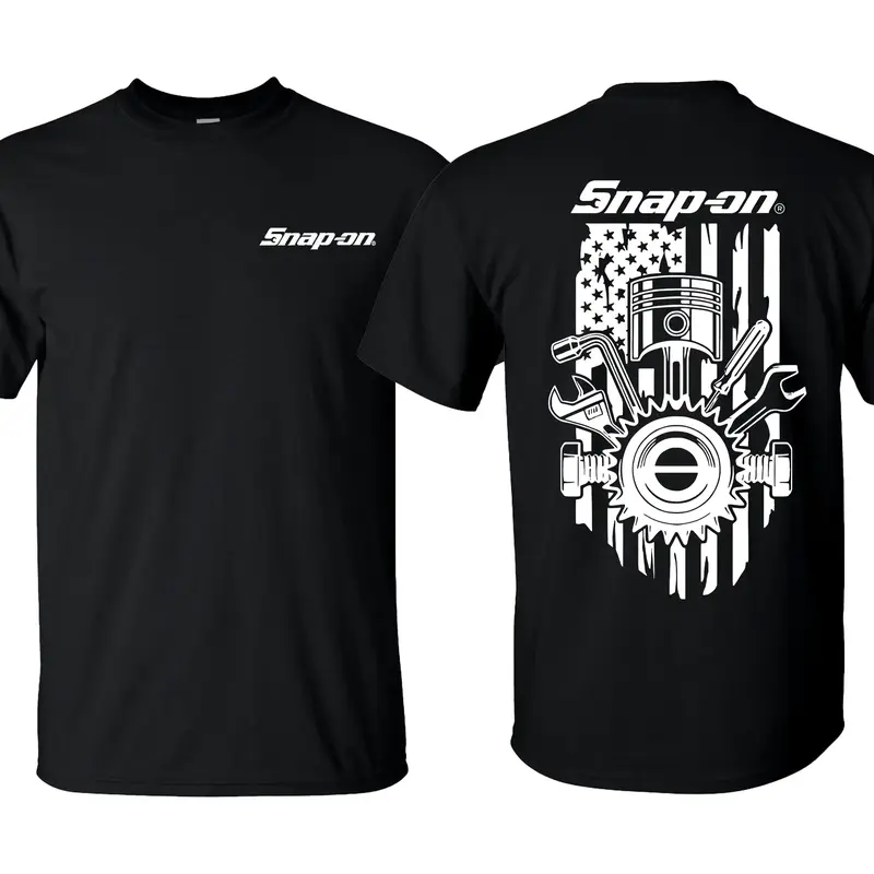 Snap-On T-Shirt American Flag Theme Unisex Casual Wear Crewneck Shortsleeve Men's Top for Garage Enthusiasts and Auto Technicians Menswear Tshirt Streetwear Tropical graphic tees men gifts-DK.X